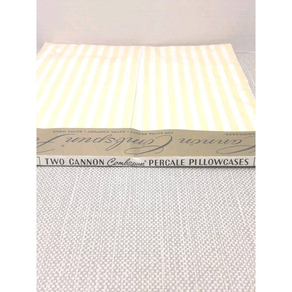Vintage Cannon Combspun Percale Pillowcases Striped Standard 42x38.5 Before Hem